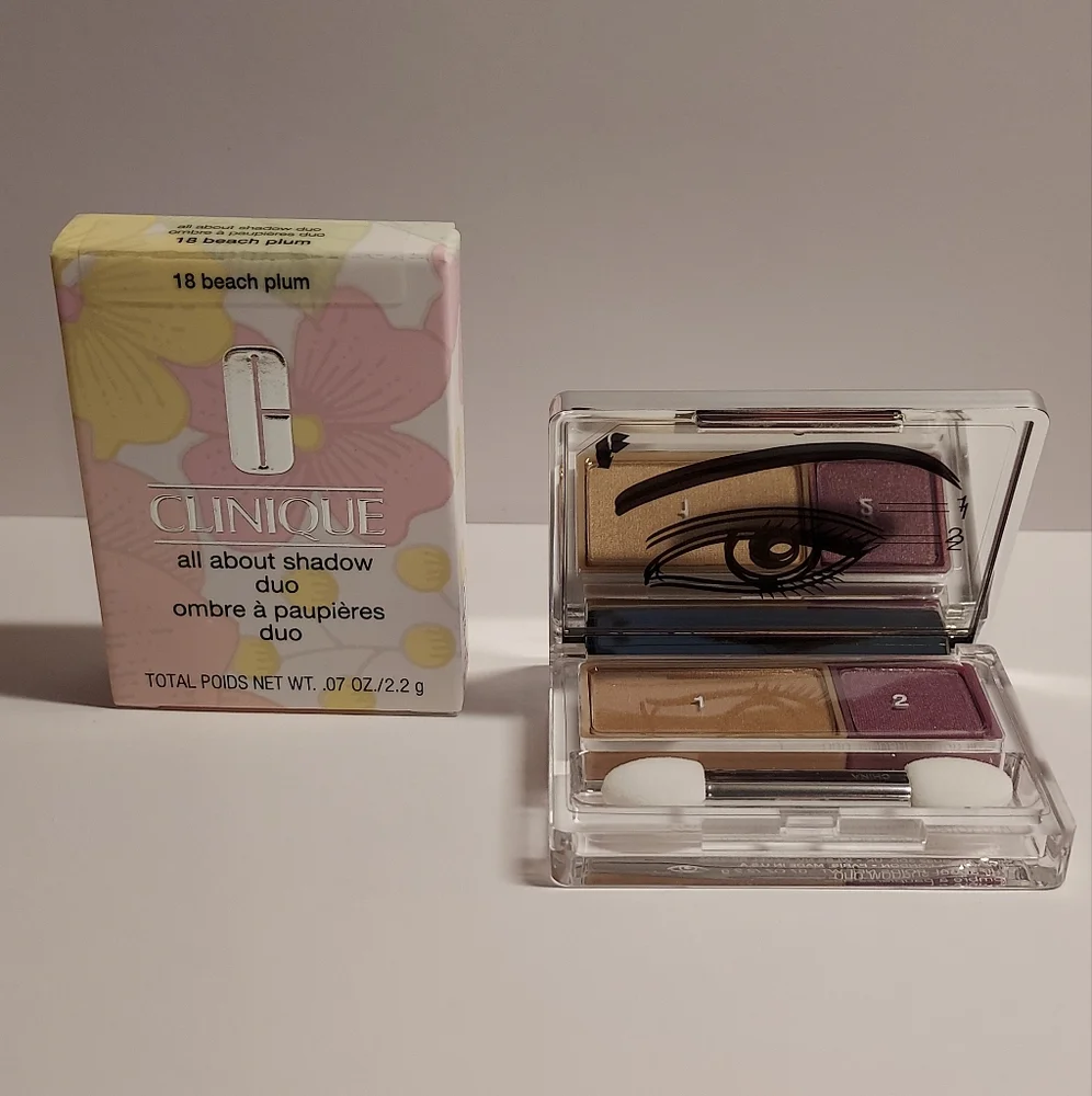 CLINIQUE All About Shadow Duo *BEACH PLUM* / 0.07 oz / New in Box - Picture 2 of 5